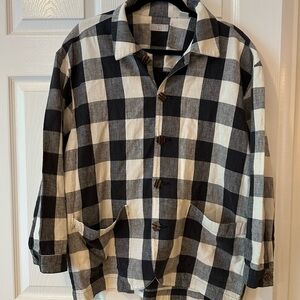 Espirit Black and White Plaid Jacket size Small Cotton Linen Blend
